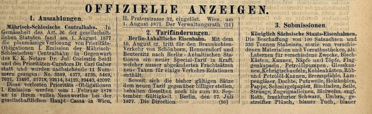 Zeitung des Vereins Deutscher Eisenbahn Verwaltungen 02.07.1877 C / 20200308183444